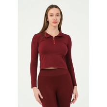 Forever More Kadın Fermuarlı Spor Crop Top Dikişsiz