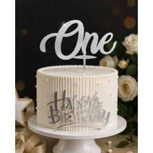 Bkmc 1 Yaş One Pasta Süsü Seti Pleksi Gold & Gümüş Happy Birthday Pasta Önü Yazı Dekor