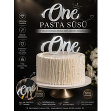 Bkmc Party One Cake Topper (Gold Gümüş Pleksi) One Pasta Süsü 1 Yaş Doğum Günü Pleksi Gold Gümüş Pasta Üstü Yazı Dekor