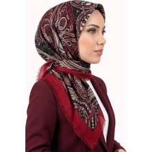Hadiora Kadın Kırmızı Bordo Etnik Desenli Flamlı Eşarp