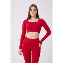 Forever More Kare Yaka Uzun Kollu Crop Top Seamless