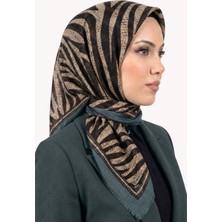 Hadiora Kadın Mint Kahve Zebra Desenli Flamlı Eşarp