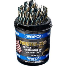 Esmo Home Cutting Tool Corp Twıster-Xgo Kesme Aleti Ağır Hizmet Siyah ve Altın 29 Parça Jobber Matkap Ucu Seti - Abd'de Üretilmiştir, 135° Split Pt, 1/16"-1/2" x 64THS,
