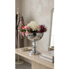 Decodelight Modern Dekoratif Krom Desenli Ayaklı ve Cam Taşlı Beyaz 25 cm Çap Büyük Salon Vazo Masa Üstü Aksesuar Dekor
