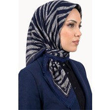 Hadiora Kadın Mavi Lacivert Zebra Desenli Flamlı Eşarp