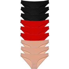 9 Adet Süper Eko Set Likralı Kadın Slip Külot Siyah Kırmızı Ten Mudanis Nemere