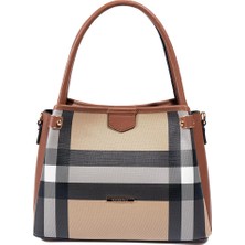 Silver & Polo Silver Polo Bej - Taba Ekose Kadın El Çantası SP1254