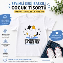 Tişört Kodu Sevimli Kedi Baskılı Çocuk Tişörtü – “meowsterpieces Of Fine Art” Yazılı Eğlenceli Tasarım