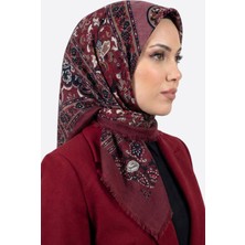 Hadiora Kadın Bordo Etnilk Desen Flamlı Eşarp