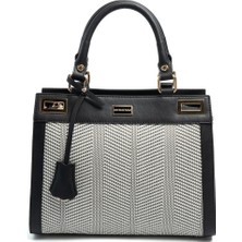 Silver & Polo Silver Polo Siyah Beyaz - Siyah Hasır Kadın El Çantası SP1174