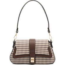 Silver & Polo Silver Polo Kahve Sarı - Kahve Ekose Line Kare Kadın Omuz Çantası SP1177