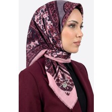 Hadiora Kadın Pudra Bordo Etnilk Desen Flamlı Eşarp