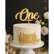 Bkmc Party Luxury First Birthday Cake Set 1 Yaş One Pasta Süsü Seti Pleksi Gold & Gümüş Happy Birthday Pasta Önü Yazı Dekor
