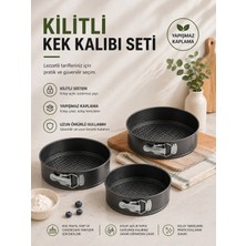 Porlisma Kelepçeli Pasta Kalıbı 3’lü Kilitli Kek Kalıbı Seti Yapışmaz Çıkarılabilir Tabanlı Kelepçeli Kek Kalıbı