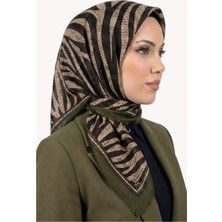 Hadiora Kadın Haki  Zebra Desenli Flamlı Eşarp