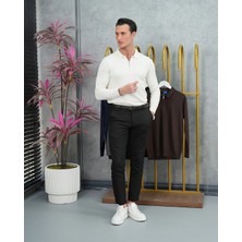 Modefendicom Pamuk Likra Slim Fit Kalıp Yaka Fermuar Detaylı Triko Kazak