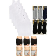 Seher Yıldızı 3XL Erkek Atlet Takımı 6'lı Penye Beyaz, Likra Boxer ve Bambu Kısa Çorap Seti