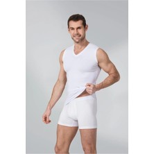 Namaldı 3lü Erkek Beyaz V Yaka Atlet Sıfır Kol Body 3lü Paket 188