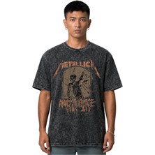 Sevbano Metallica Rock Metal Müzik Grubu Ön Baskılı Unisex Oversize Vintage Yıkamalı Tişört
