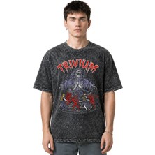 Sevbano Trivium Rock Metal Müzik Grubu Ön Baskılı Unisex Oversize Vintage Yıkamalı Tişört