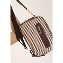 Silver & Polo Silver Polo Kahve Sarı - Kahve Ekose Line Kare Kadın Çapraz Çanta SP1267