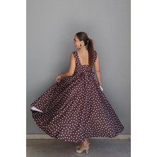 Purple By Banu Kahverengi Puantiyeli Maxi Elbise