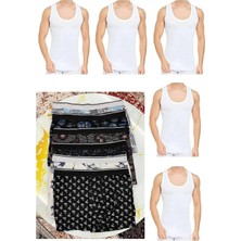 Marjinal Tekstil 10 Parça Atlet ve Boxer Takımı Ekonomik Paket 5 Boxer 5 Atlet Pamuklu