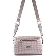 Silver & Polo Silver Polo Bordo - Kemik Kaz Ayağı Ekose Kadın Çapraz Çanta SP1273