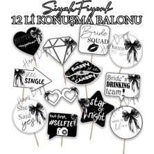 Hiras Dizayn 12'li Bekarlığa Veda Siyah Fiyonk Temalı Konusma Balonu Kına Gecesi Dügün Bride To Be Fotoğraf Çekim El Pankartı