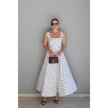 Purple By Banu Beyaz Puantiyeli Maxi Elbise