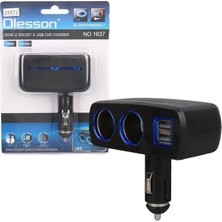 Olesson 1637 12-24V Çift USB Girişli 120W 2'li Araç Çakmak Çoklayıcı