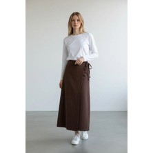 Vellichor Yandan Bağlamalı Denim Etek- Kahverengi