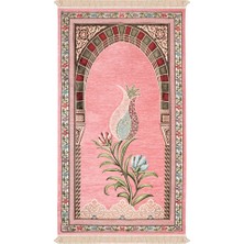 Bursa İpek Pembe Mihrap Lale Desen Kabartmalı Özel Dokuma Seccade