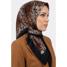 Hadiora Kadın Siyah Açık Kahve Soyut Desenli Flamlı Eşarp