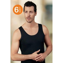 Şahinler Erkek Siyah %100 Pamuk Atlet 6'lı Paket Esnek Kumaşlı Rahat Kesim ME005