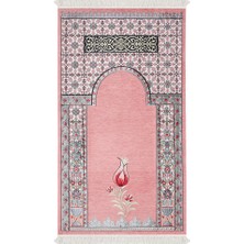 Bursa İpek Pembe Osmanlı Lale Desen Kabartmalı Özel Dokuma Seccade