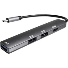 Fully S-802K 4'ü 1 Arada Usb-A Type-C Hub Dönüştürücü Alüminyum Gövde Ultra Ince Tasarım