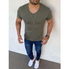 Modefendicom Slim Fit Pamuk Likra Basic V Yaka Tshırt