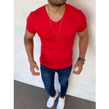 Modefendicom Slim Fit Pamuk Likra Basic V Yaka Tshırt
