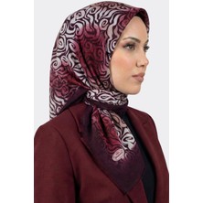 Hadiora Kadın Mürdüm Ekru Soyut Desenli Flamlı Eşarp