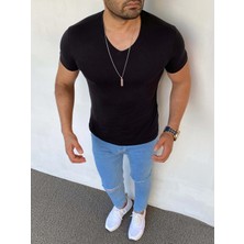 Modefendicom Slim Fit Pamuk Likra Basic V Yaka Tshırt