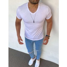 Modefendicom Slim Fit Pamuk Likra Basic V Yaka Tshırt