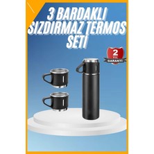 Esplendor Termos Paslanmaz Çelik Termos Siyah Renk 3 Bardaklı Termos Seti