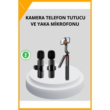 Esplendor Kablosuz Çift Yaka Mikrofonu ve Tripodlu Selfie Çubuğu Içerik Üretici Seti