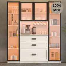 Comiet Manolya Mdf Kahve Köşesi Dolabı Çekmeceli Işıklı
