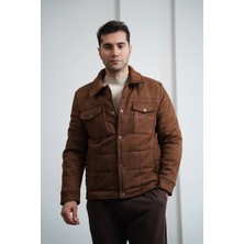 Modefendicom Yüksek Kalite Içi Kürklü Desenli Yarım Oversize Nubuk Mont