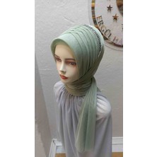 Ergül Hazır Duvak Simsiz Küf Yeşili Tekli Aksesuarlı Hazir Turban,hazır Duvak,hazır Şal,abiye Şal, Düğün,sünnet,mezuniyet