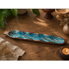 WoodBay Teak Ağacı Yaprak Model Çubuk Tütsülük El Boyama 35 cm Doğal Ahşap Tütsü Standı Karışık Renk
