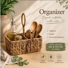 WoodBay Hasır 2 Gözlü Organizer Sepet | Yağdanlık Kaşıklık Çok Amaçlı Düzenleyici 22X10X10 cm
