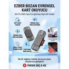 Matechno 4’ü1 Arada Sd Tf Kart Okuyucu USB Type-C Lightning Uyumlu Yüksek Hızlı Veri Aktarım Adaptörü Telefon Tablet Bilgisayar Uyumlu